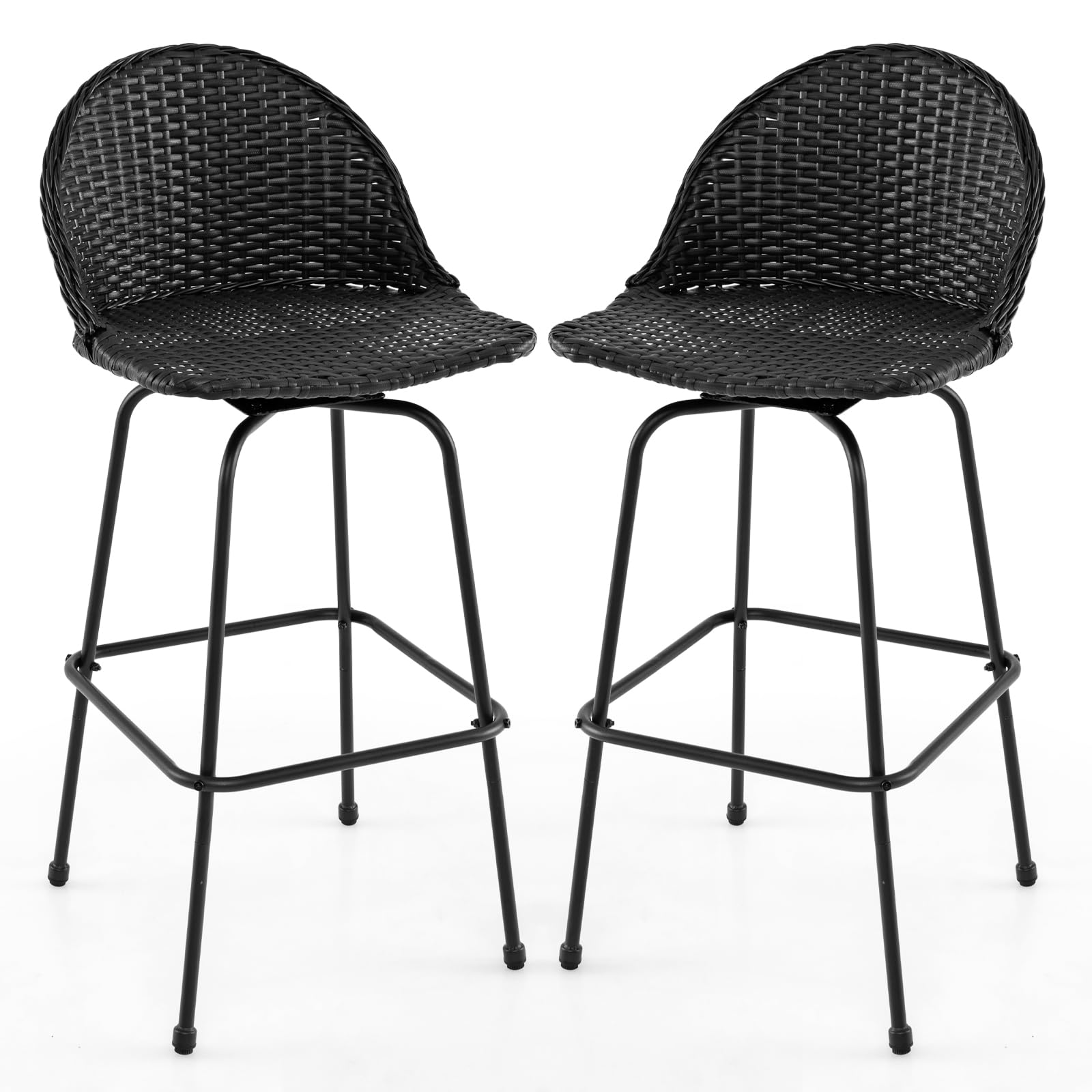 Tangkula Rattan Swivel Barstools Patio Counter Height Chairs
